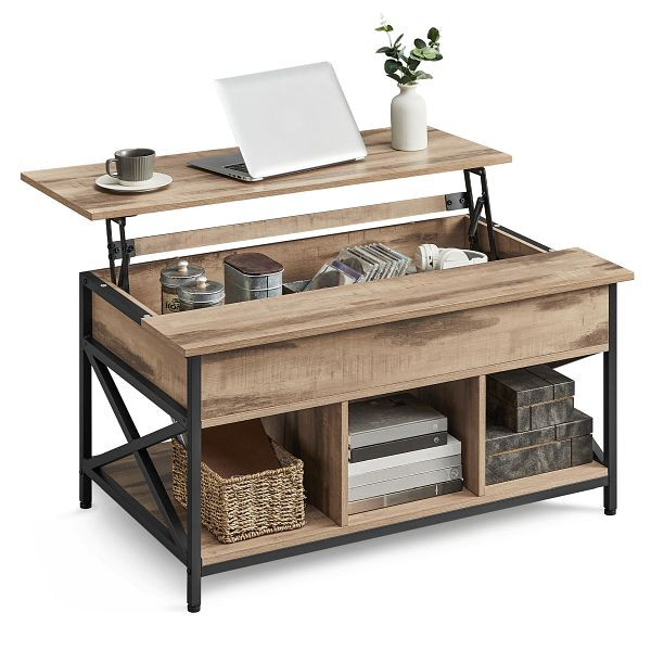 VASAGLE Couchtisch, höhenverstellbar, offener und versteckter Stauraum, X-Streben, 60 x 100 x (48-62) cm, Camel Brown/Black, LCT205K50