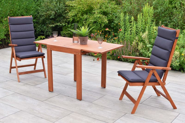 Merxx Vitoria Set 5-teilig, 2 Vitoria Klappsessel, 2 Auflagen grau, mehrfach abgesteppt, 1 Balkonausziehtisch, 65 (130) x 70 cm, 50067-800