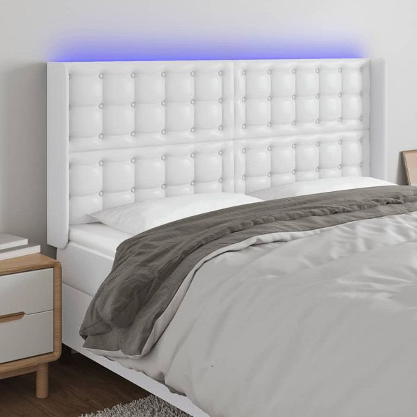 vidaXL LED Kopfteil Weiß 147x16x118/128 cm Kunstleder, 3124139
