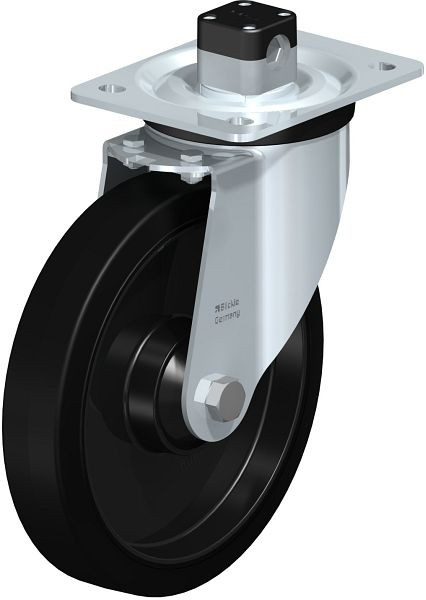 Blickle L-POEV 201KD-CS11 Stahlblech-Lenkrolle, mittelschwere Ausführung, mit Anschraubplatte & Zentralfeststeller, Elastik-Vollgummi, Schwarz, 850712