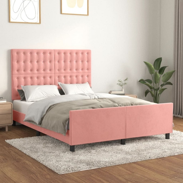 vidaXL Bettgestell mit Kopfteil Rosa 140x200 cm Samt, 3126006