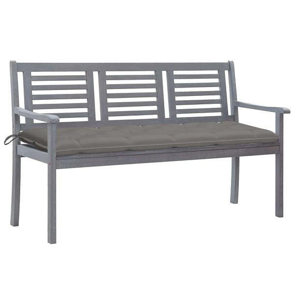 vidaXL 3-Sitzer-Gartenbank mit Auflage 150 cm Grau Eukalyptusholz, 3061066