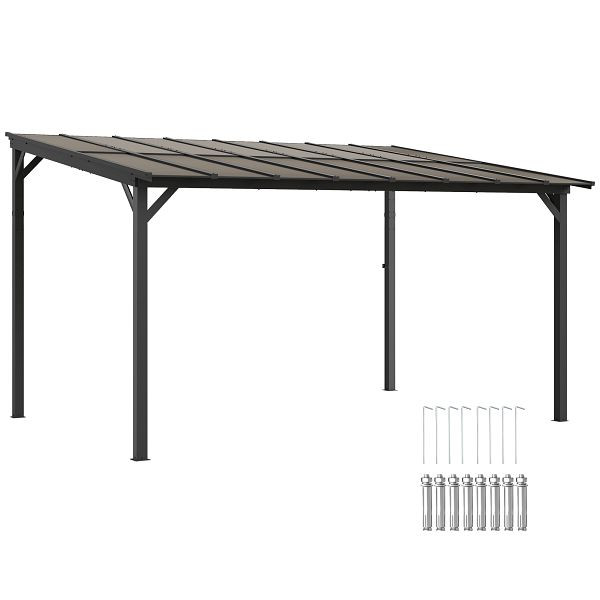 Outsunny Terrassenüberdachung 3 x 4,3m mit schrägen Polycarbonat-Dach Wandmontage Dunkelgrau, 84C-628V01DR