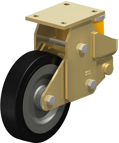 Blickle BSFE-SE 200K Stahlgeschweißte Schwerlast-Bockrolle mit Polyurethanfeder, Elastik-Vollgummi, Schwarz, 615468