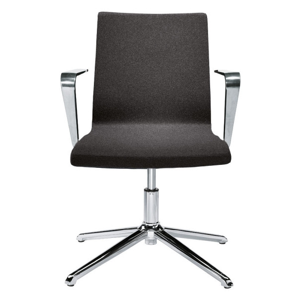 Deskin Konferenzstuhl TURN mit Gleitern, Fußkreuz Aluminium poliert Bezug Stoff Filz L, Farbe anthrazit, mit Armlehnen, 278961