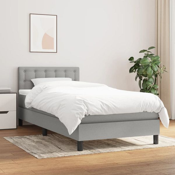 vidaXL Boxspringbett mit Matratze Hellgrau 100x200 cm Stoff, 3140353