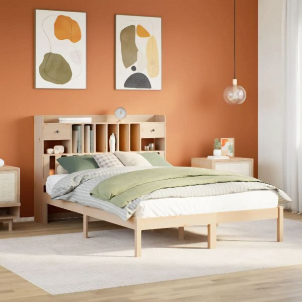 vidaXL Massivholzbett mit Regal ohne Matratze 140x200 cm Kiefernholz, 3321626