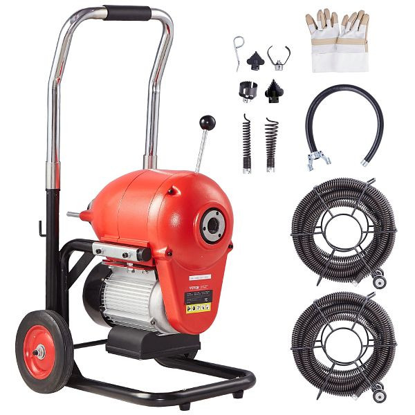 VEVOR Rohrreinigungsmaschine Rohrreinigungsgerät Manuelle Zufuhr 36,6mx3cm 1100W, ZXFDSGDSTJ11UUQWMV2