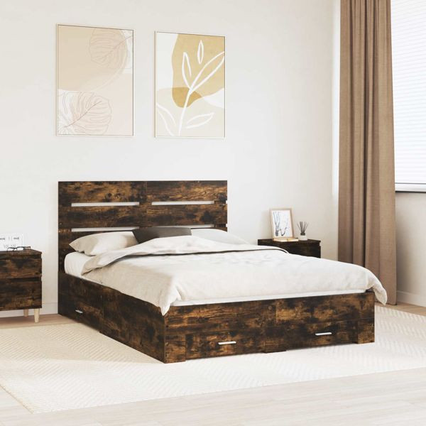 vidaXL Bettrahmen Geräucherte Eiche 140 x 200 cm Holzwerkstoff, 3411968