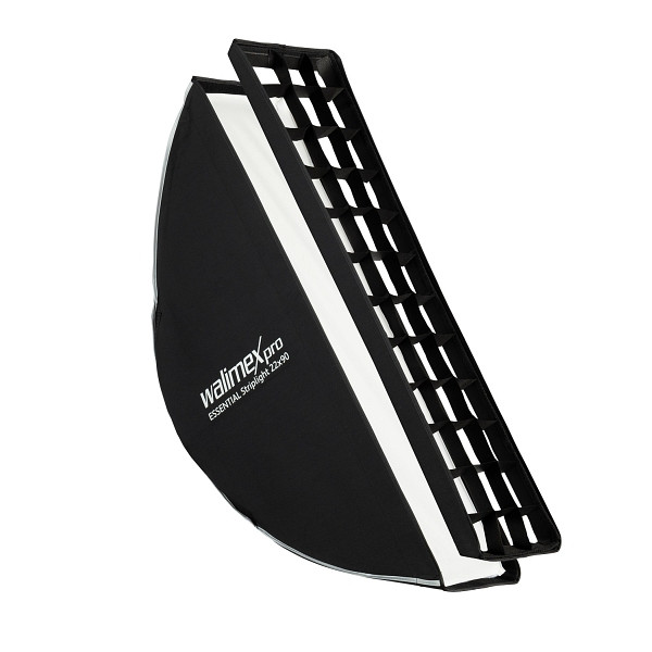 Walimex pro Essential Striplight Softbox 22 x 90 cm für weiches Licht, Lichtformer um 360° drehbar, inkl. Grid, Bowens Adapter, 1023426