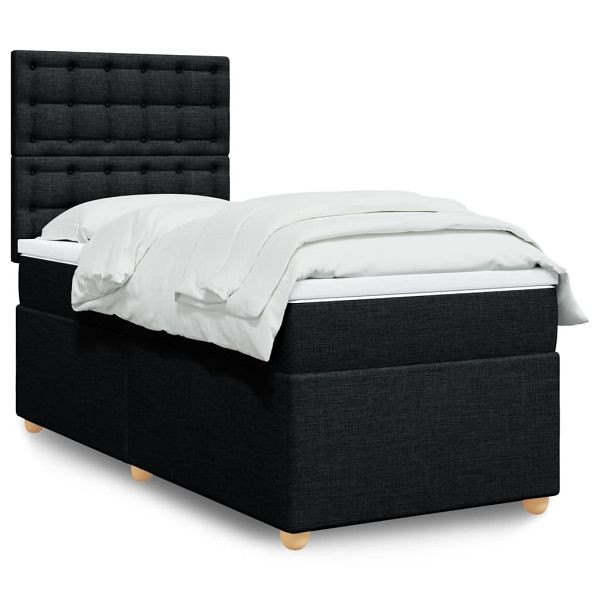 vidaXL Boxspringbett mit Matratze Schwarz 90x190 cm Stoff, 3291151