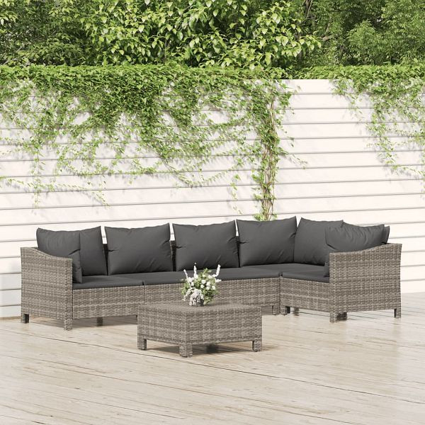 vidaXL 6-teilig Garten-Lounge-Set mit Kissen Grau Poly Rattan, 3187275