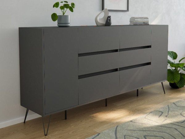 Posseik Sideboard Industrial R 200cm 6 Schubladen 2 Türen Grafit, PN2095X0000003DE