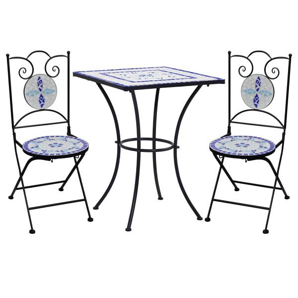 vidaXL 3-teilig Bistro-Set Mosaik Keramik Blau und Weiß, 279413