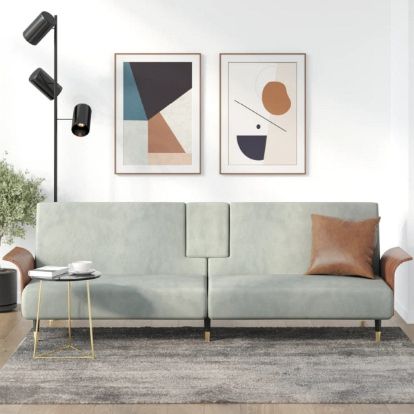 vidaXL Schlafsofa mit Getränkehaltern Hellgrau Samt, 351850