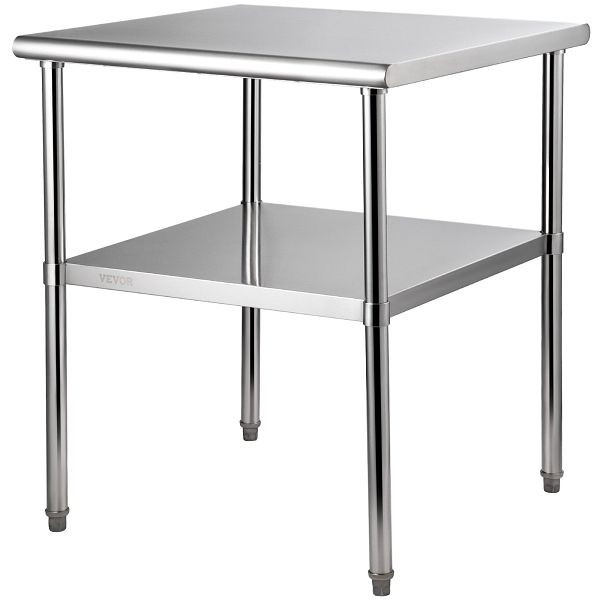 VEVOR Kommerzieller Edelstahltisch 76,2 x 76,2 x 91,4 cm, Edelstahl Zweilagiger Arbeitstisch Gastro 226 kg + 136 kg Tragfähigkeit, J30X30X36INCHMQ0DV0