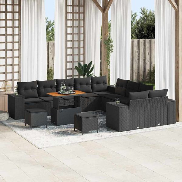 vidaXL Garten-Sofa-Set mit Kissen 13-teilig Schwarz 90 x 55 x 71 cm, 3364014