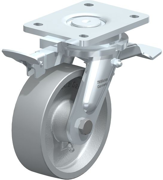 Blickle LO-G 150G-ST-RI4 Stahlgeschweißte Schwerlast-Lenkrolle mit Feststeller, Guss, Grau, 853080