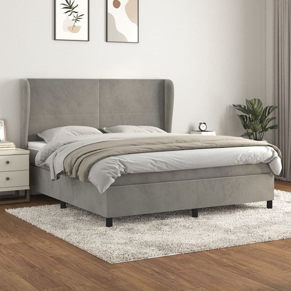 vidaXL Boxspringbett mit Matratze Hellgrau 160x200 cm Samt, 3129099