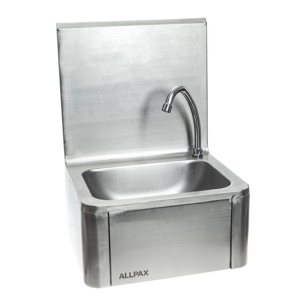 ALLPAX Basic Waschbecken Edelstahl mit Knieschalter, hohe Rückwand, 10011858