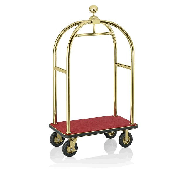 WAS Gepäckwagen, 110 x 62 x 190 cm, goldfarben, roter Teppich, Edelstahl, 2225000