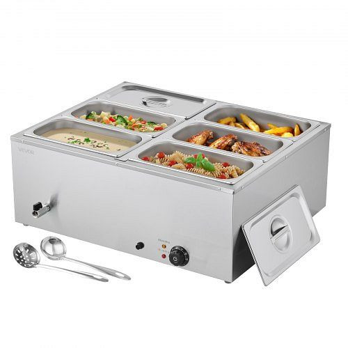 VEVOR Speisenwärmer, 6x 1/3 Behälter, 1,5 kW, Edelstahl mit Abdeckung & Suppenkelle, Chafing Dishes Set für Catering, SYSPBWQPTK61338ZN002V2
