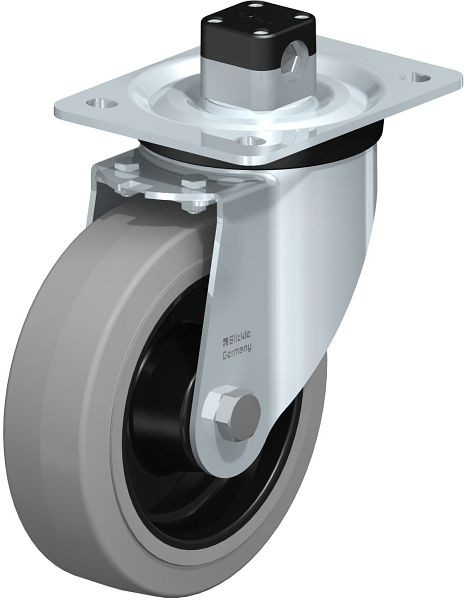 Blickle L-POEV 160R-CS11-SG Stahlblech-Lenkrolle, mittelschwere Ausführung, mit Anschraubplatte & Zentralfeststeller, Elastik-Vollgummi, Grau, 850632