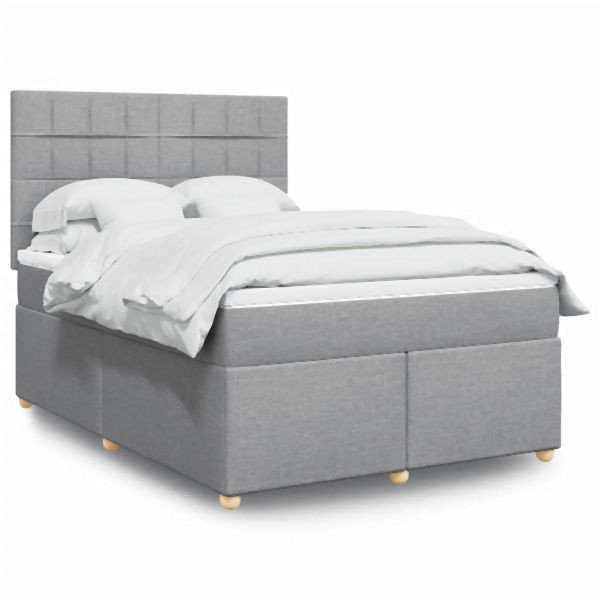 vidaXL Boxspringbett mit Matratze Hellgrau 140x200 cm Stoff, 3291303