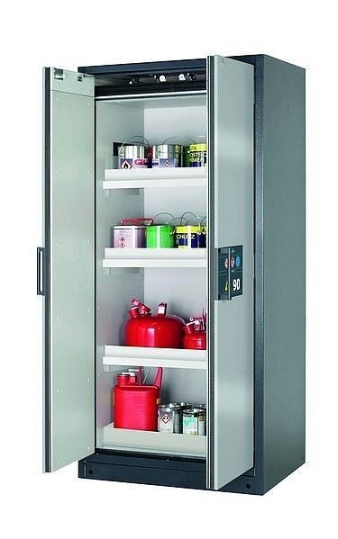 asecos Sicherheitsschrank Q-CLASSIC-90, Q90.195.090 in Silber mit 3x Wannenboden Standard (Polypropylen), 30041-049-30051