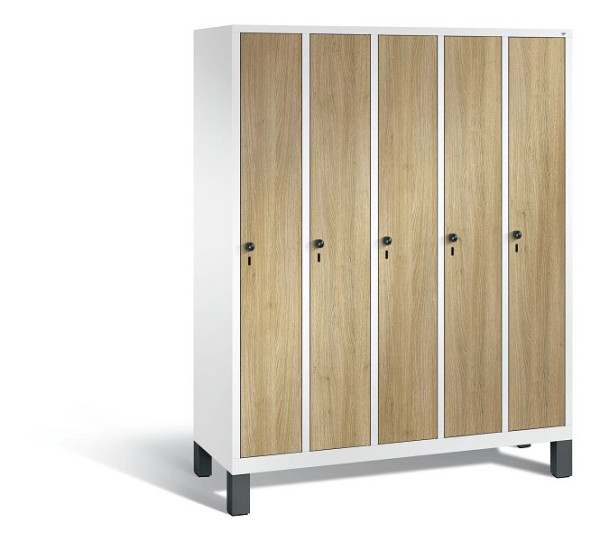 C+P Spind Evolo, 5 Abteile, H1850xB1480xT500 mm, Weiß/HPL Eiche, 48010-50 S10224