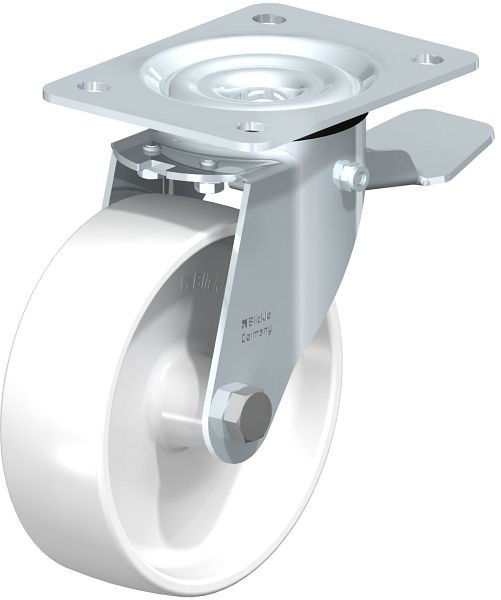 Blickle LE-PO 150G-ST Stahlblech-Lenkrolle mit Anschraubplatte & Feststeller, Polyamid, Weiß, 318535