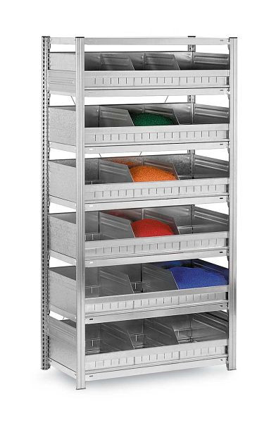 hofe Schüttgut-Anbauregal, 2000x300x1000 mm, 6 Ebenen, 18 Schüttgutfächer, verzinkt, 125 kg Fachlast, 900 kg Feldlast, HZA20310KE