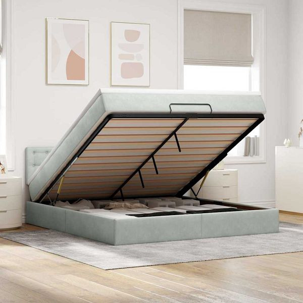 vidaXL Ottoman-Bett mit Matratze & LEDs Hellgrau 160x200 cm Samt, 3312776