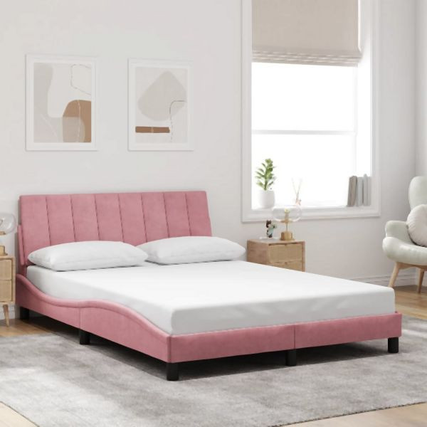 vidaXL Bettgestell mit Kopfteil Rosa 120x200 cm Samt, 3207842