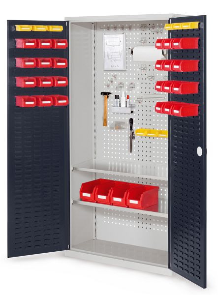 Kappes RasterPlan Werkzeugschrank Modell 5 410, H1950 x B1000 x T410 mm, RAL 7035/7016, Türinnenseite: RasterPlan Schlitzplatte, 2 Fachböden, 1352.01.4024