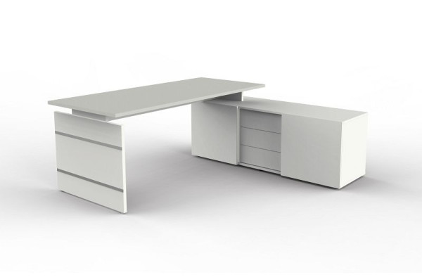 Kerkmann Komplettarbeitsplatz, Form 4, B 1800 mm x T 800 mm x H 740 mm, Farbe: Weiß/lichtgrau, 11447311