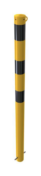 Schake Absperrpfosten Stahlrohr Ø 76 x 2,6 mm gelb / schwarz, ortsfest, zum Einbetonieren mit Erdanker, mit 1 Öse, 476BG/1