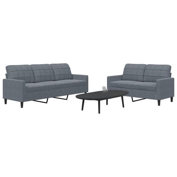 vidaXL 2-tlg. Sofagarnitur mit Kissen Dunkelgrau Samt, 3278392