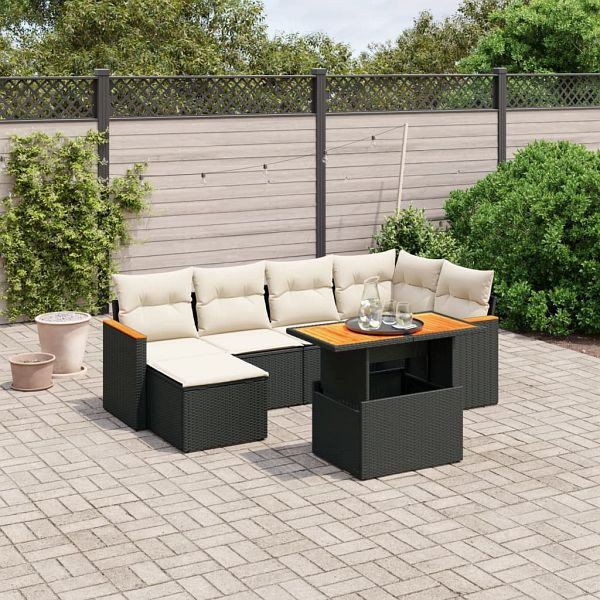vidaXL 7-teilig Garten-Sofagarnitur mit Kissen Schwarz Poly Rattan, 3273177