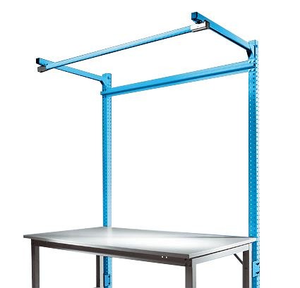 Manuflex Anbau-Aufbauportal mit Ausleger für UNIVERSAL + PROFI Spezial Anbautische, Nutzhöhe 1500 mm, Lichtblau, ZB3844.5012