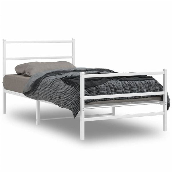 vidaXL Bettgestell mit Kopf- und Fußteil Metall Weiß 100x200 cm, 355427