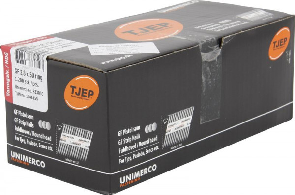 TJEP GF28/50 Rillennagel feuerverzinkt, Rundkopf, Handy-Box 1.200 Stück, GF Nägel, 833050