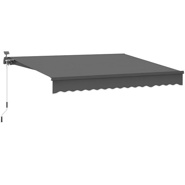 Outsunny Klemmmarkise mit Handkurbel Solar-Lichte Gelenkarmmarkise Markise Sonnenschutz UV 50+ 400 cm breit Grau, 840-283V01GY