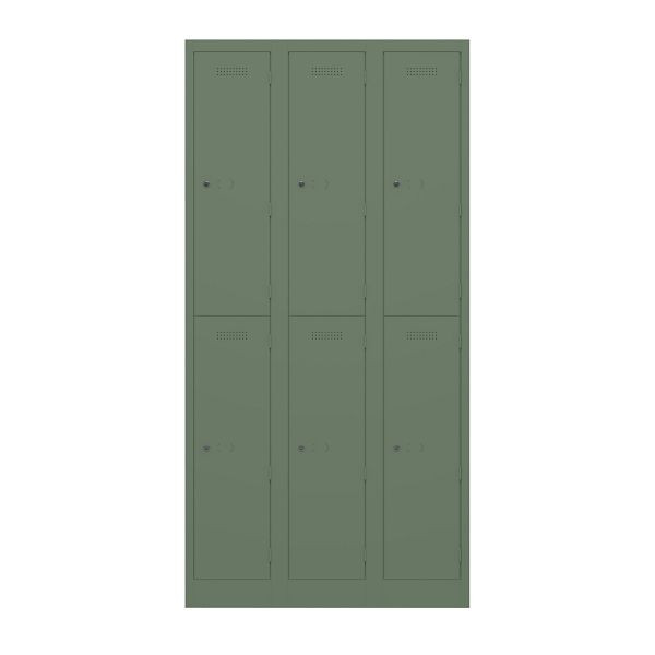 Bisley Garderobenschrank Primary Locker, 3 Abteile mit je 2 Fächern übereinander, 623 olivgrün, PL3050T2623