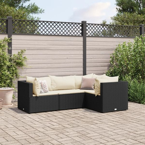 vidaXL 4-teilig Garten-Lounge-Set mit Kissen Schwarz Poly Rattan, 3308072