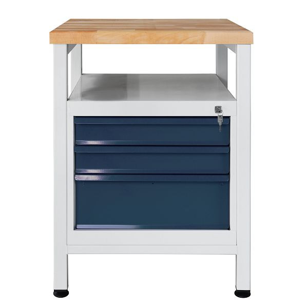 ADB Schmale Werkbank 3 Schubladen, Ablage, Maße BxTxH: 600x600x840 mm, Werktisch: grau, RAL 7035, Farbe Schublade / Tür: Anthrazitgrau, RAL 7016, 42938
