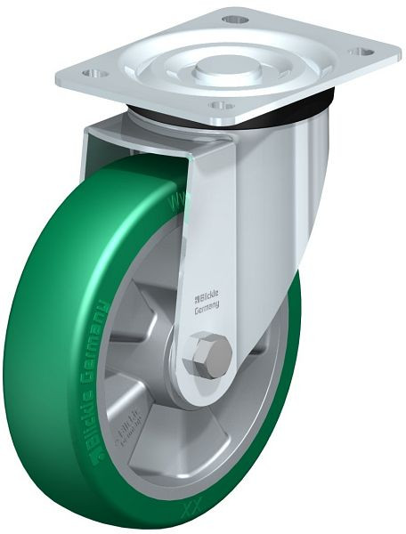 Blickle L-ALST 180K Stahlblech-Lenkrolle, mittelschwere Ausführung, mit Anschraubplatte, Blickle Softhane®, Grün, 754462