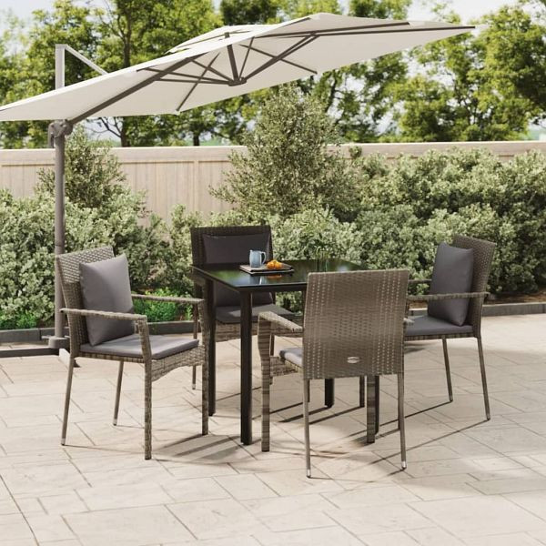 vidaXL 5-tlg. Garten-Essgruppe mit Kissen Schwarz und Grau Poly Rattan, 3185114