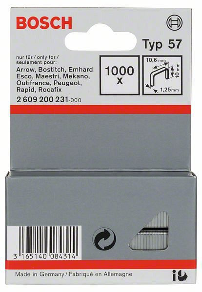 Bosch Flachdrahtklammer Typ 57, 10,6 x 1,25 x 10 mm, 1000er-Pack, 2609200231
