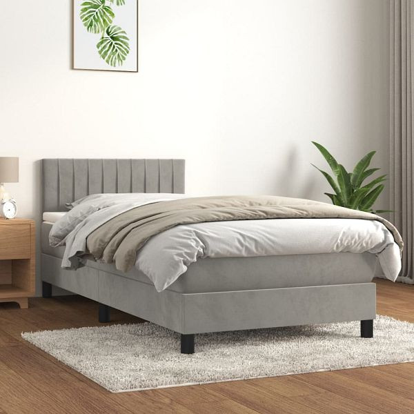 vidaXL Boxspringbett mit Matratze Hellgrau 90x200 cm Samt, 3141401